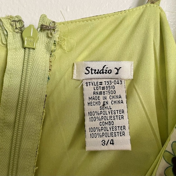 Empire Waisted Chartreuse Satin Mod Dress Sash Belt Adjustable Straps Sz 3/4 - Picture 4 of 9